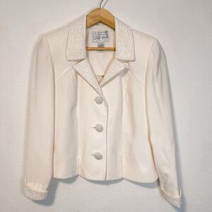 Vintage White Beaded Wedding Blazer Jacket by Lois Snyder for Dani Max Size 6P
